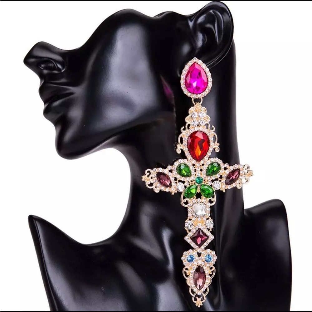 Multi-Color Cross Earring
